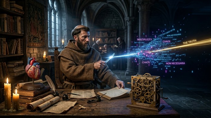 O monge, a máquina e a navalha: Por que a simplicidade é o maior truque (e a maior armadilha) da lógica.